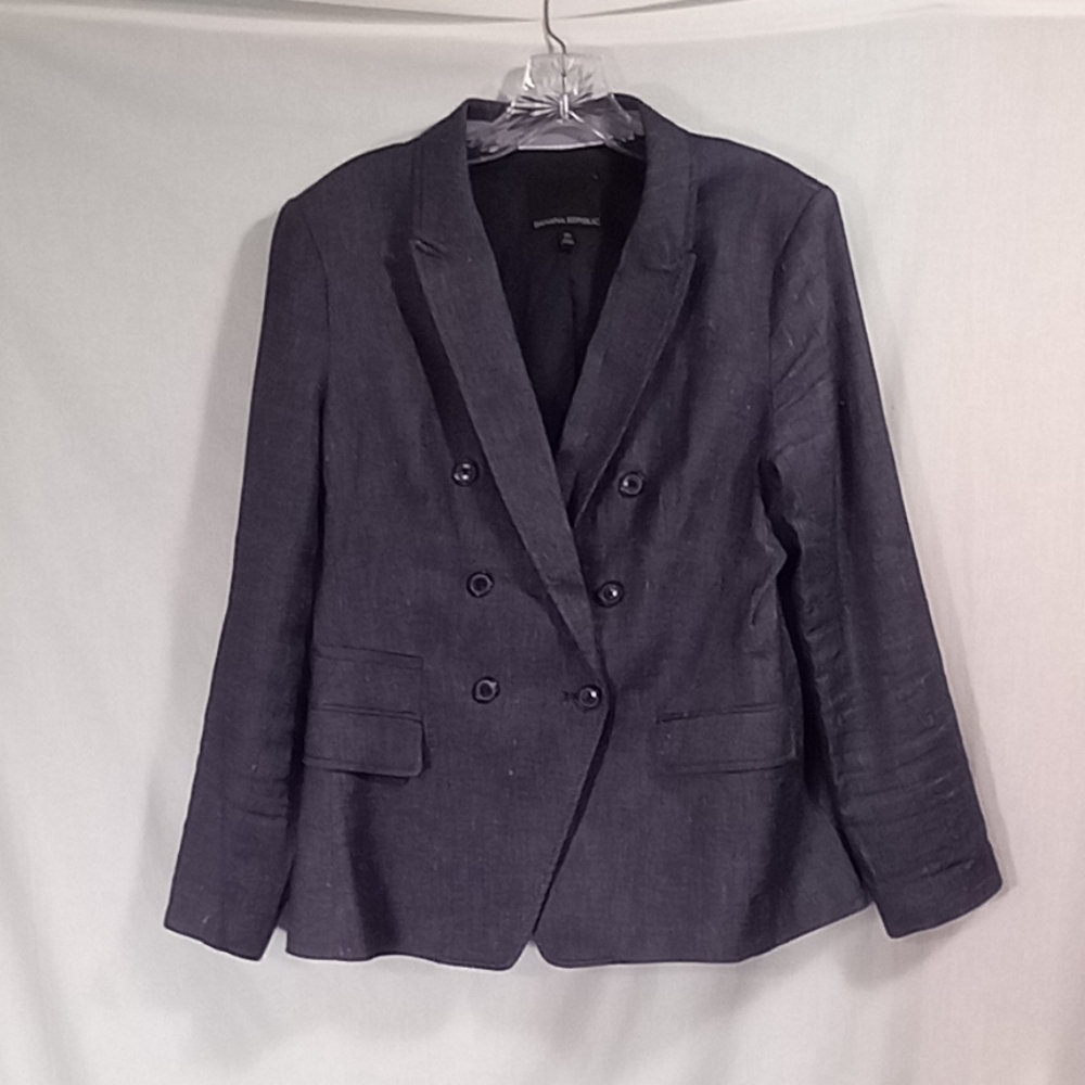 Banana Republic Chambray Linen Blend Double Breast Blazer Size 10